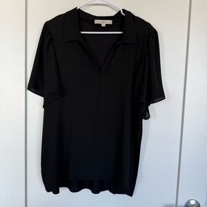 Loft | Black V Neck Collared T Shirt